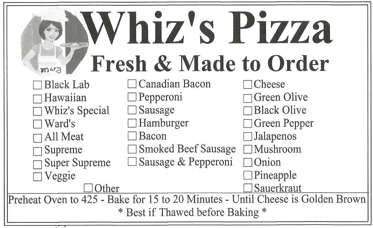 Bar & Grill / Whiz's Pizza Menu