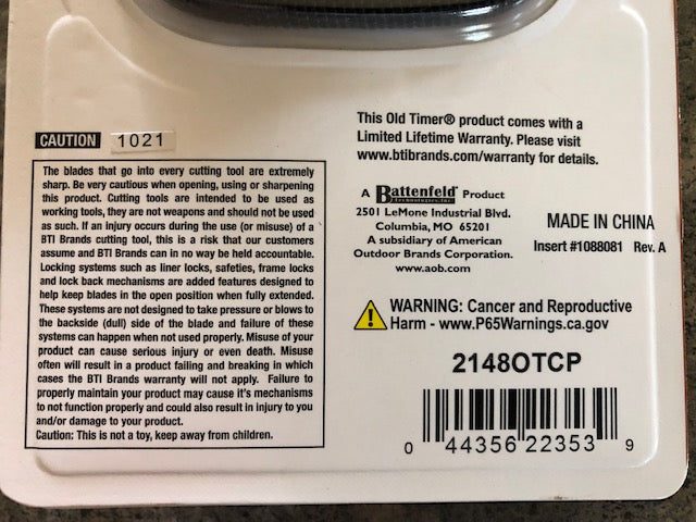 Old Timer Copperhead Folding Knife Gut-Hook 3.75" 7CR17mov SS Blade Rubber Handle