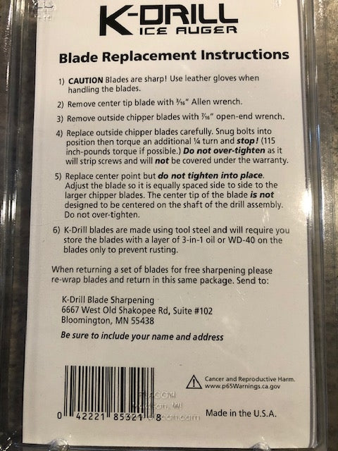 K-DRILL Ice Drill 8.5" Auger Replacement Blade Kit IDRLBL85