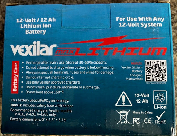 Vexilar -MAX- 12-Volt / 12Ah Lithium Ion Battery
