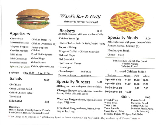 Bar & Grill / Whiz's Pizza Menu