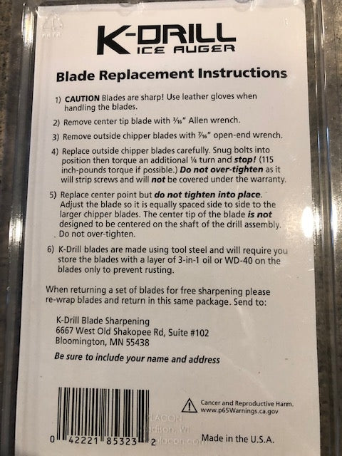 K-DRILL Ice Drill 6" Auger Replacement Blade Kit IDRLBL6