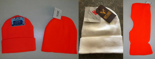 Blaze Orange Stocking Hat / Blaze Orange Beanie Cap / White Thinsulate Stocking Hat